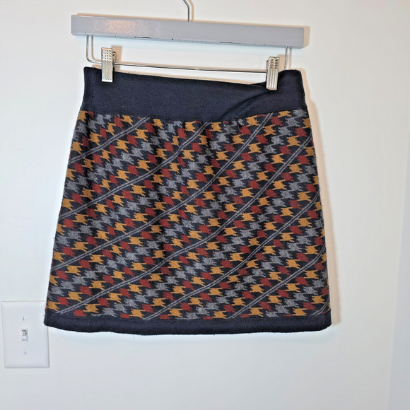 Title Nine Skirt Merino Wool Blend Knit Houndstooth Brown Size XS Casual Preppy - Picture 6 of 9
